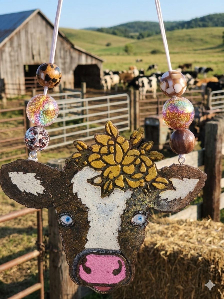 Freshie, Cow w/Flowers Yellow