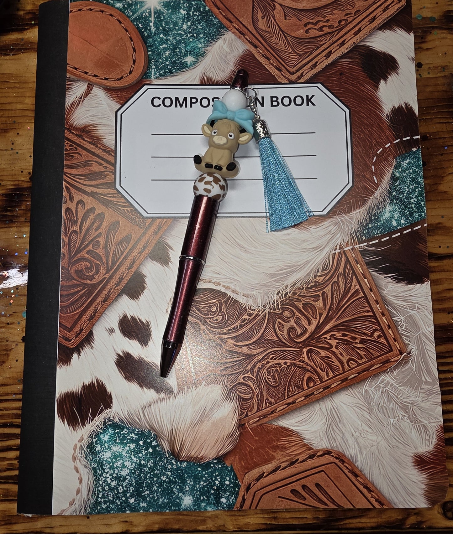 Composition book w/Pen, Custom. Cowhide