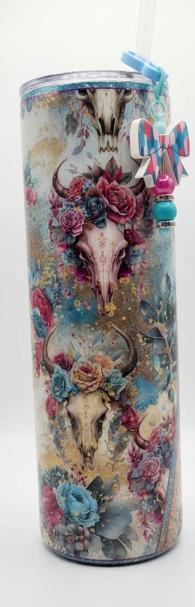 Tumbler, Cow Skull, Floral 30oz