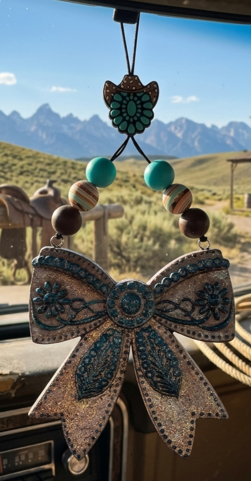 Freshie, Western Bow, Teal w/double hanger