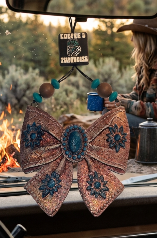 Freshie, Western Floral Bow - Turquoise