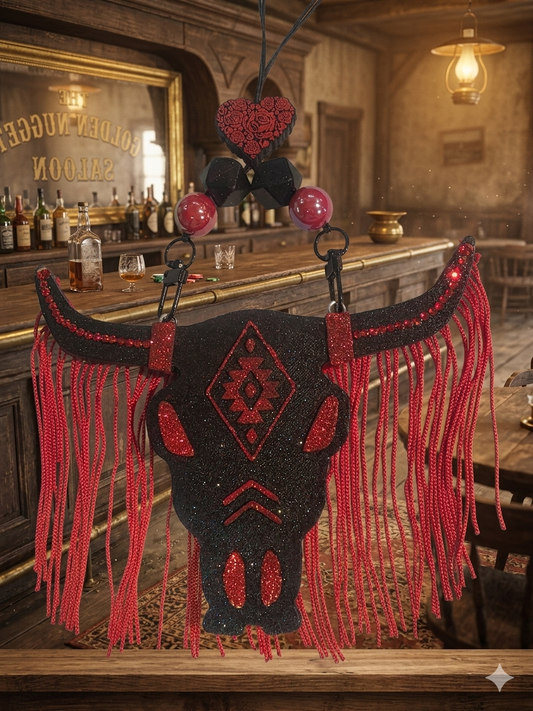 Freshie, Bull Skull Red w/Fringe & Double Hanger