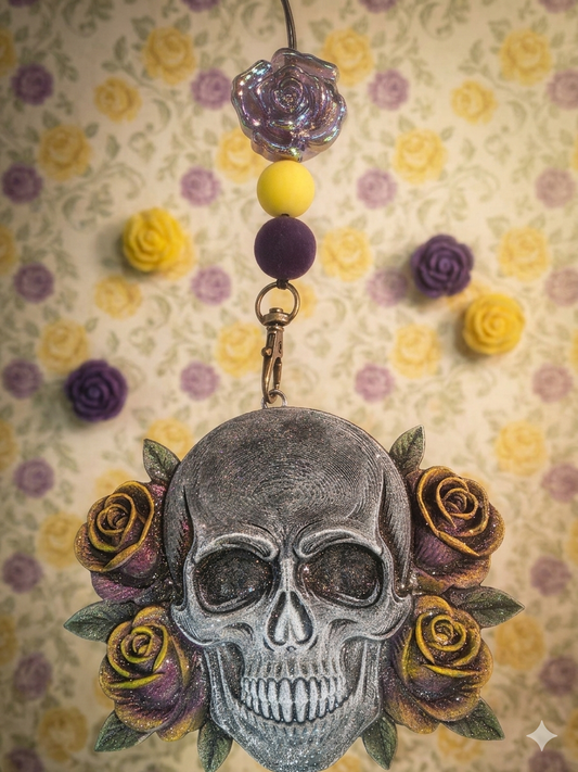 Freshie, Skull w/roses Purple/Yellow