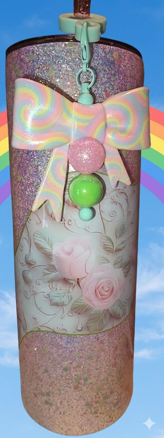 Tumbler, Pink rose swirl 20oz