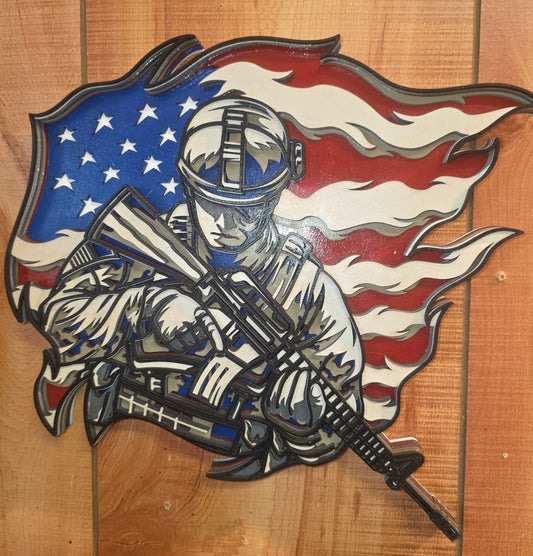 Soldier, Loaded w/Flowing Flag