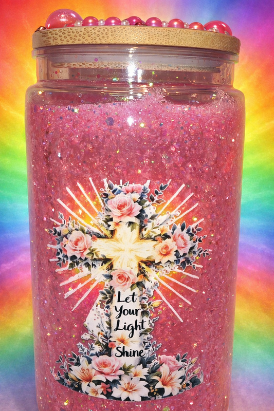 Glitter Globe, Pink Cross 20oz