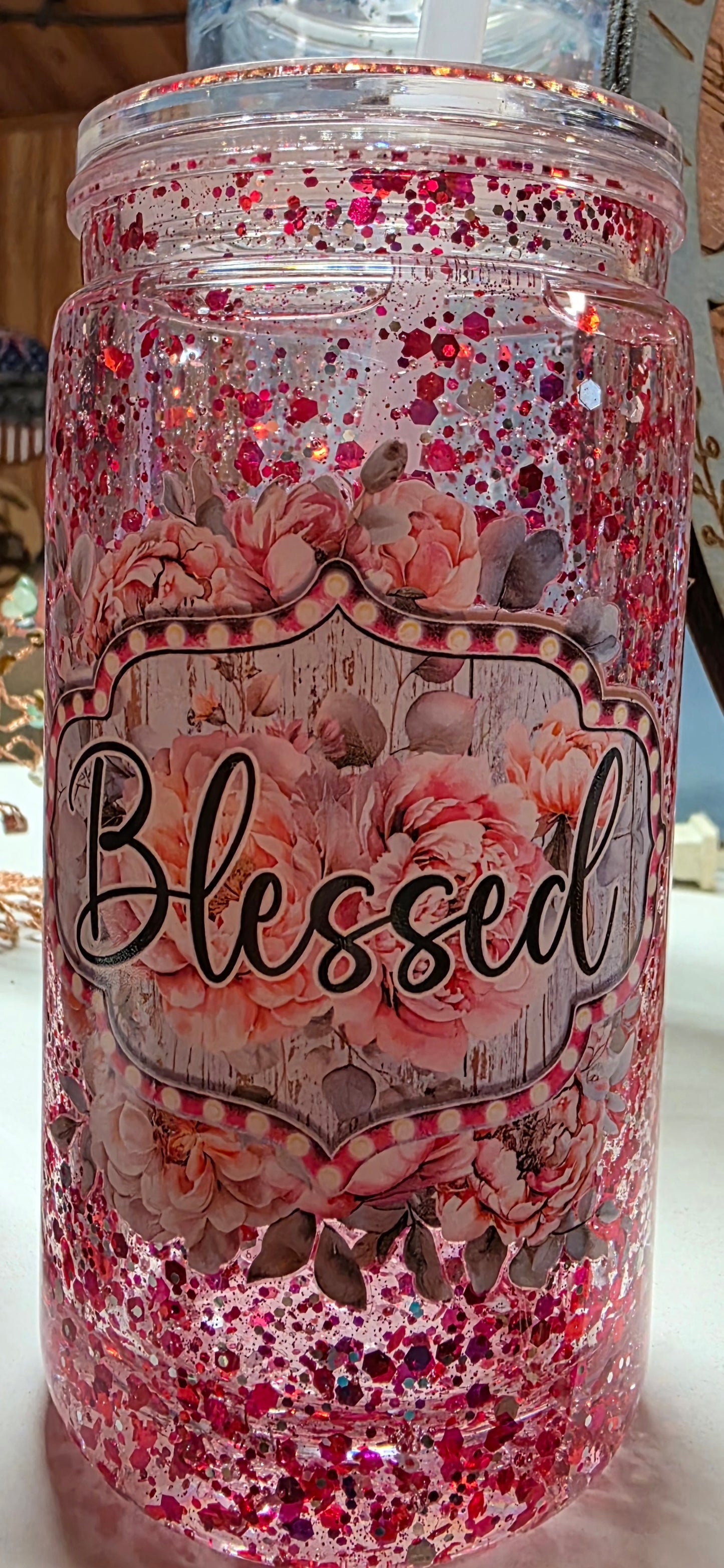 Glitter Globe, Blessed (Red) 16oz
