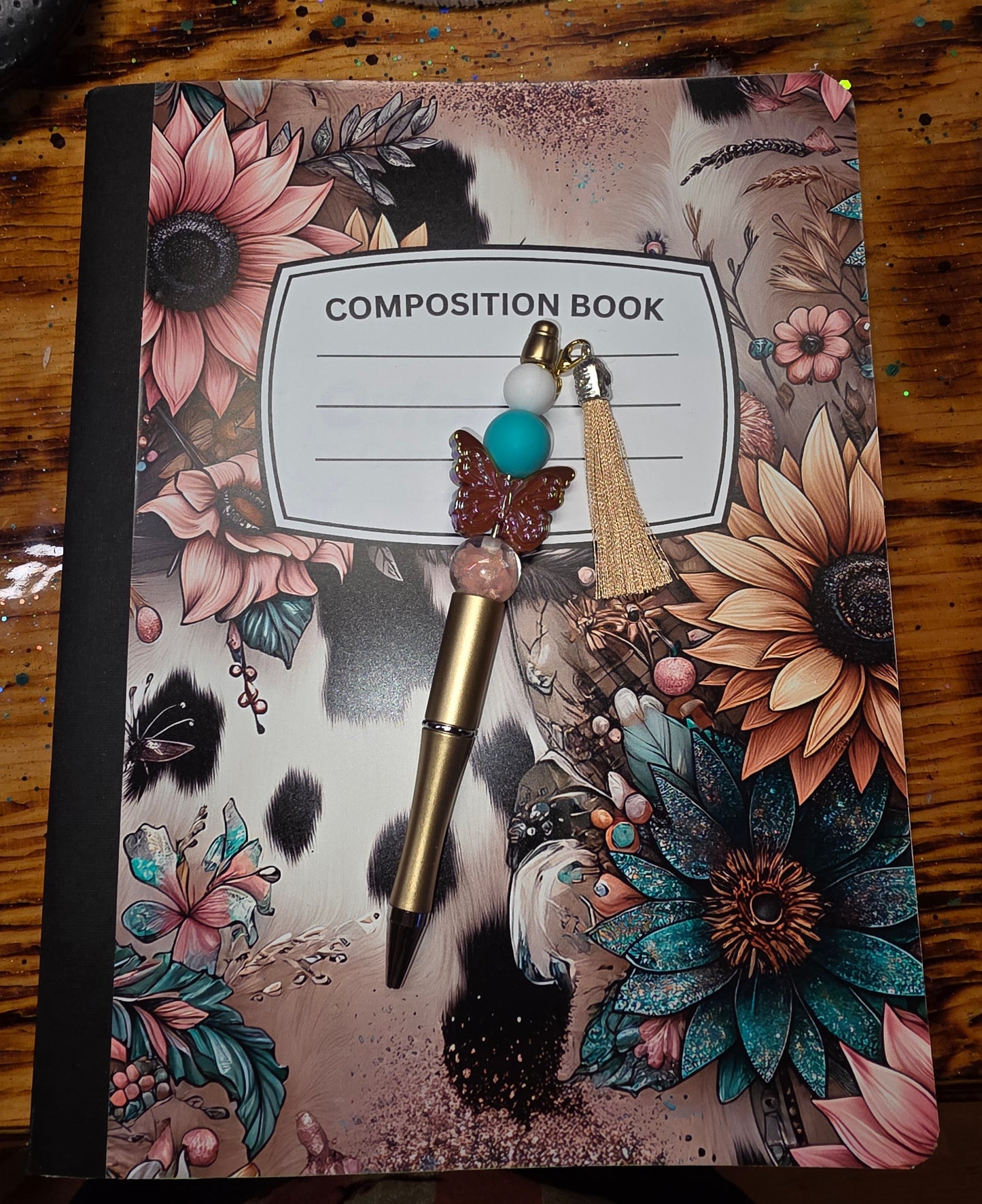 Composition book w/Pen, Custom.  Floral