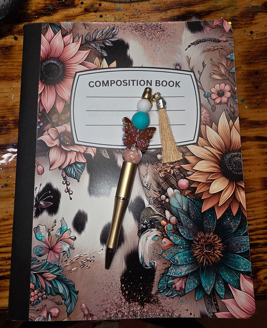 Composition book w/Pen, Custom.  Floral