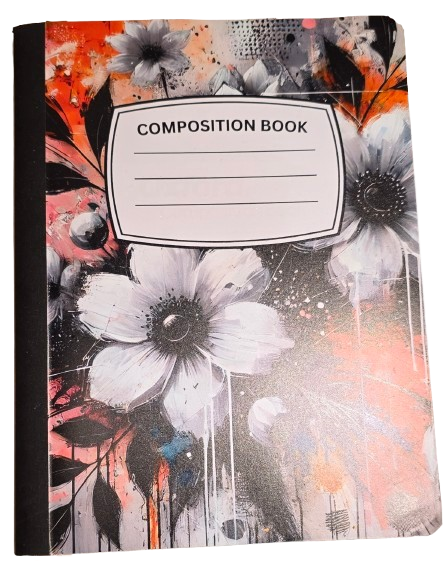 Composition book, White floral