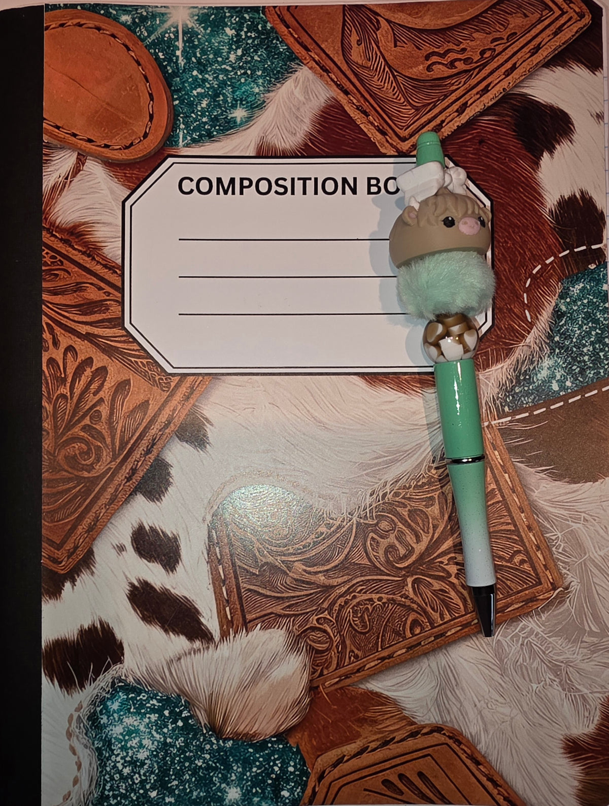 Composition book w/Pen, Custom.  Cowhide