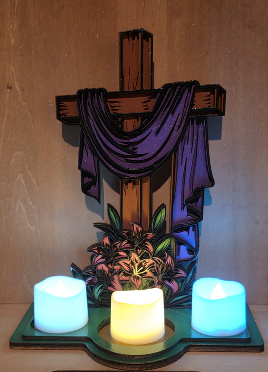 Candle Holder, Draped Cross