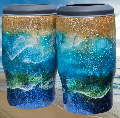 Tumbler, Can/Bottle Cooler Set - Beach Scene