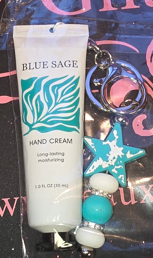 Keychain w/Lotion, Beaded Blue Sage