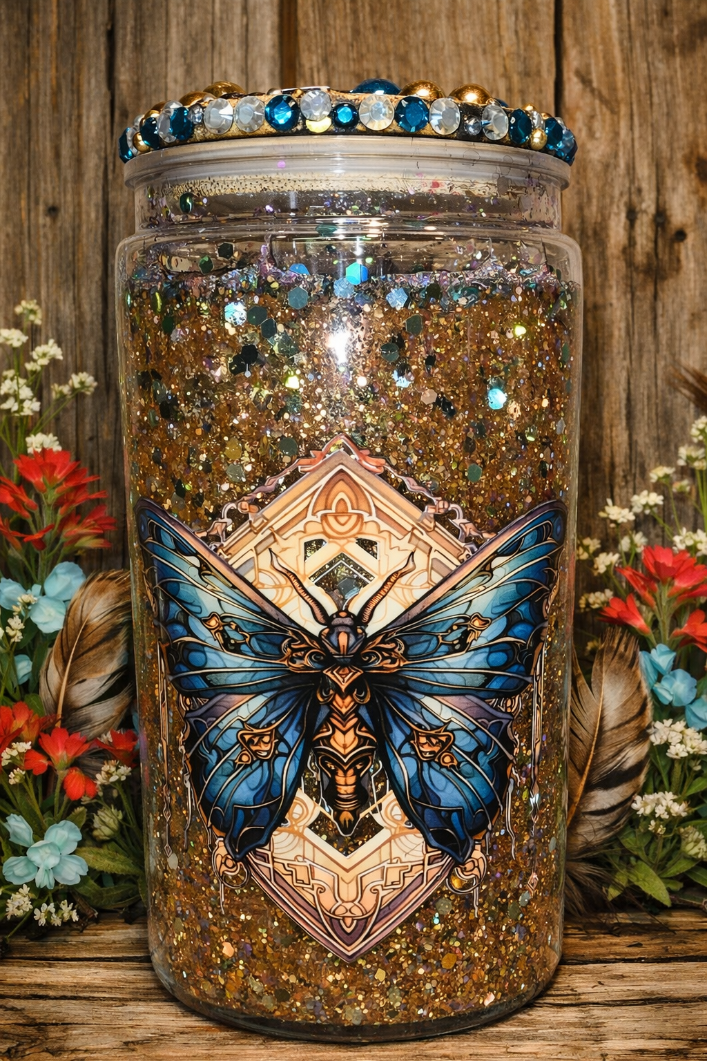 Glitter Globe, Dk Blue Butterfly 20oz