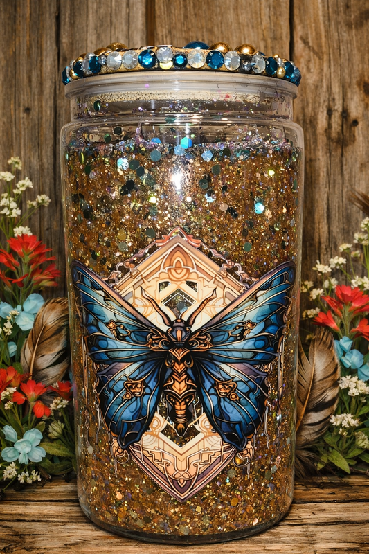 Glitter Globe, Dk Blue Butterfly 20oz