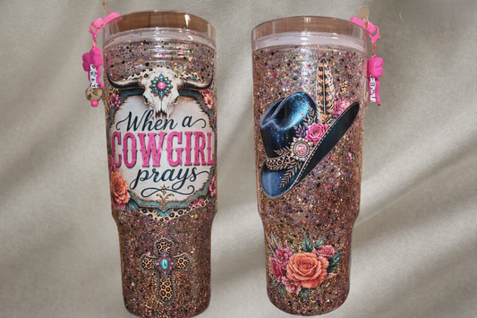 Tumbler,  Glitter Globe - Cowgirl Prays 40oz