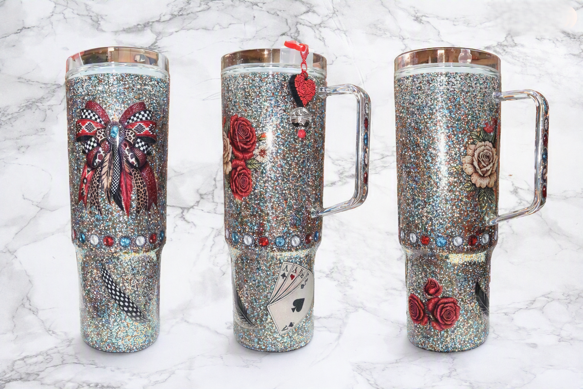 Tumbler,  Glitter Globe - Red Aces 40oz