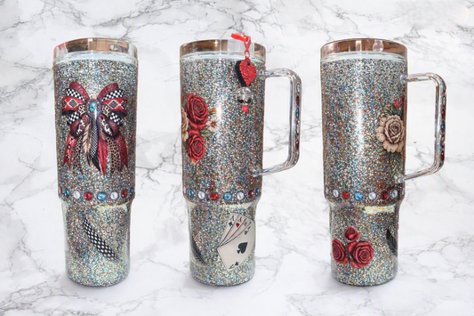 Tumbler,  Glitter Globe - Red Aces 40oz
