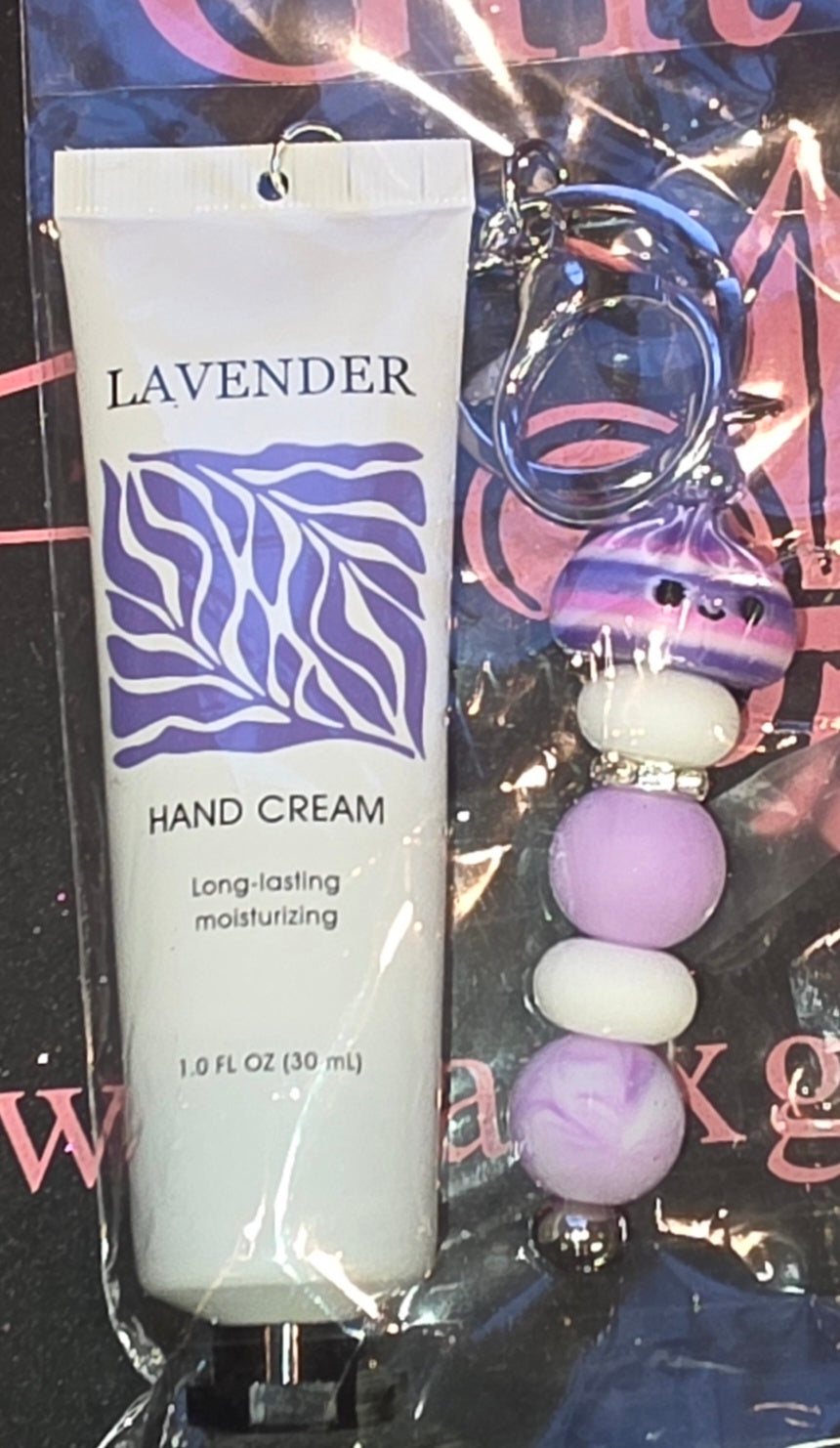 Keychain w/Lotion, Beaded Lavender